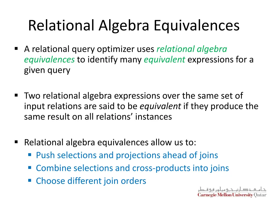 relational algebra equivalences