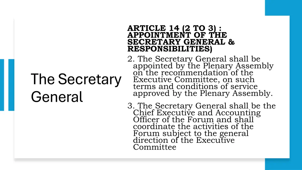 article 14 2 to 3 appointment of the secretary