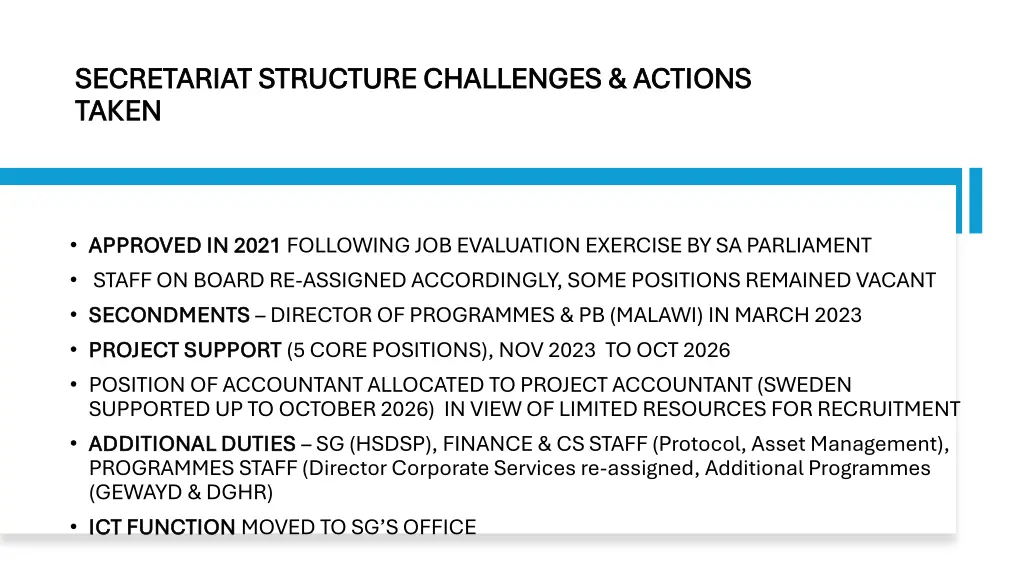 secretariat structure challenges actions