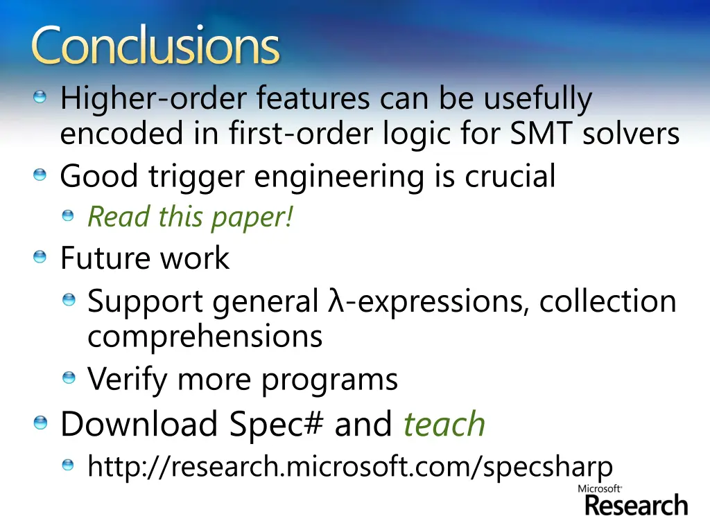 conclusions higher order features can be usefully
