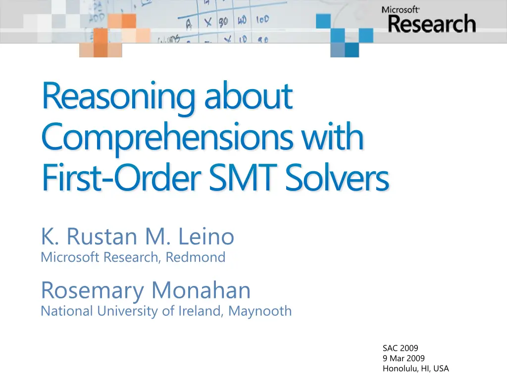 reasoning about comprehensions with first order