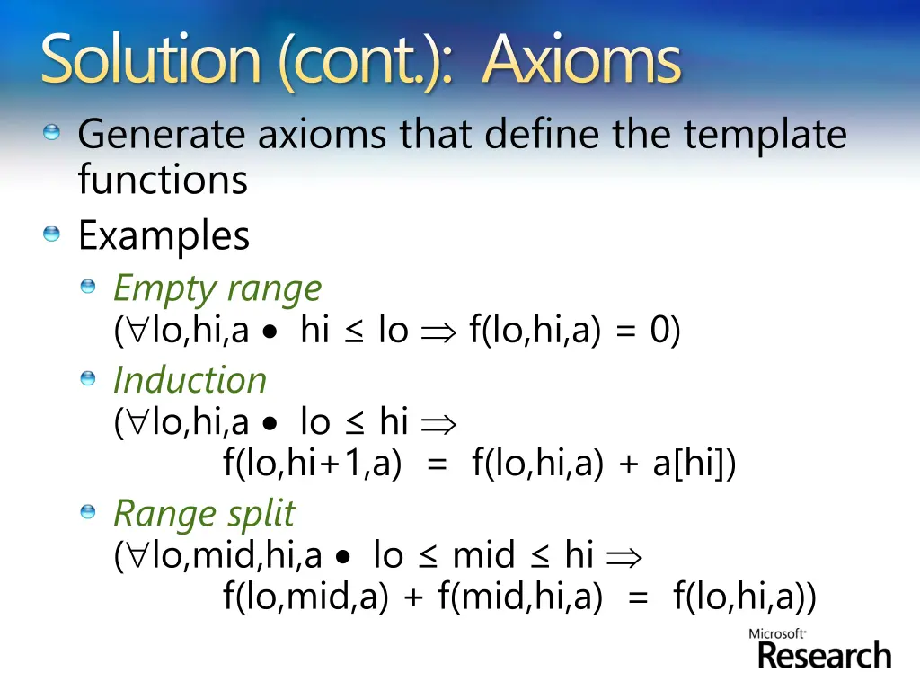 solution cont axioms generate axioms that define
