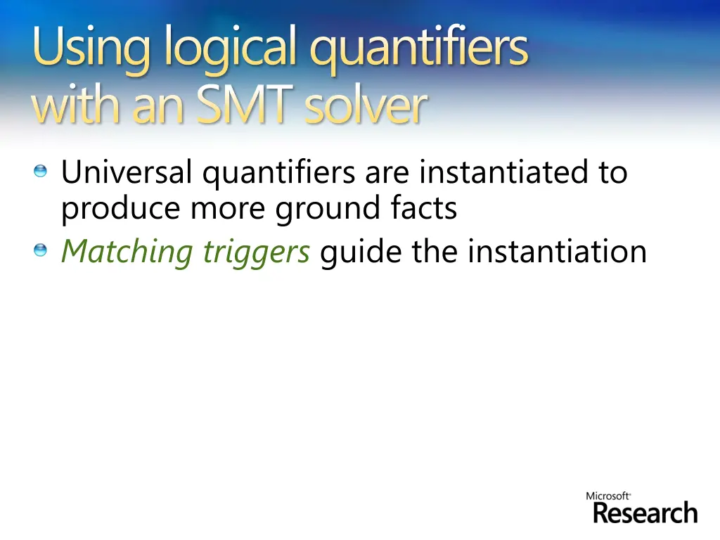 using logical quantifiers with an smt solver