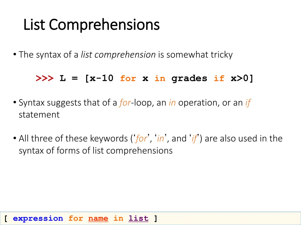 list comprehensions list comprehensions 1