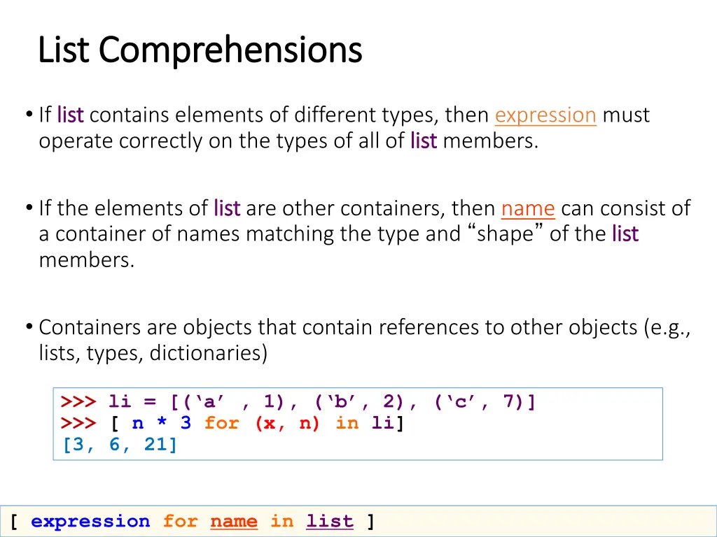 list comprehensions list comprehensions 3