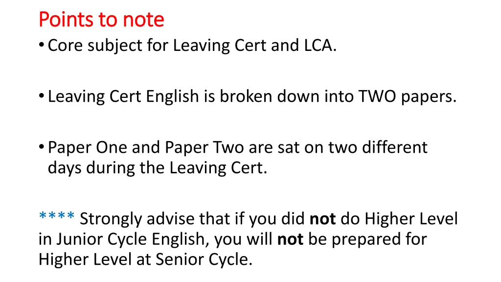points to note points to note core subject