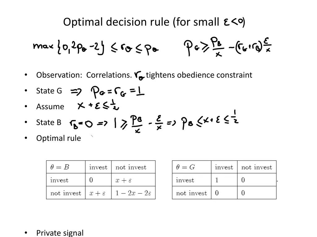 optimal decision rule for small 1