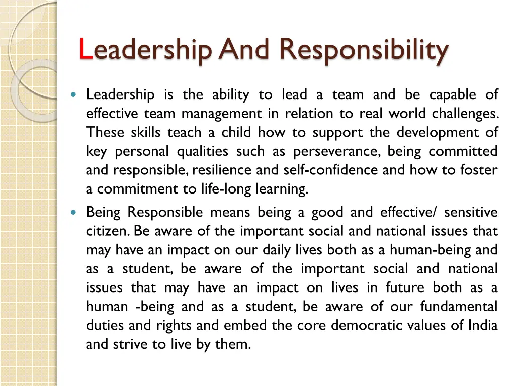 leadership and responsibility