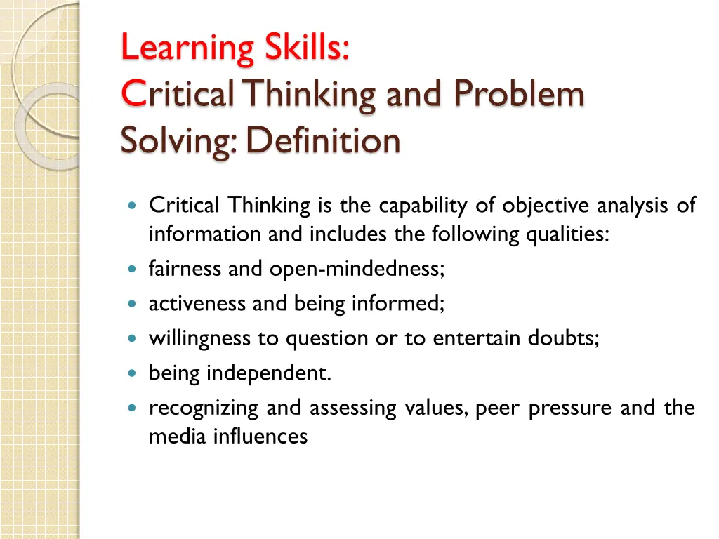 learning skills critical thinking and problem
