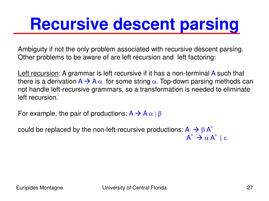 recursive descent parsing