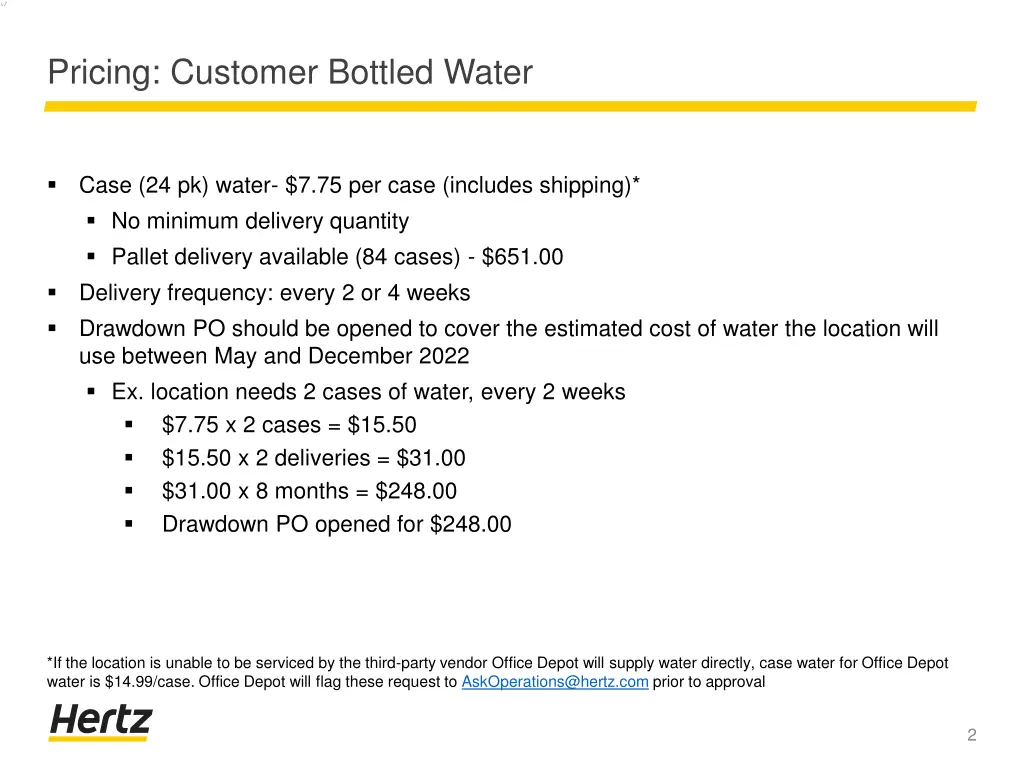 pricing customer bottled water