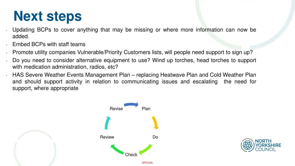next steps updating bcps to cover anything that