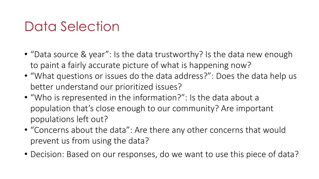 data selection