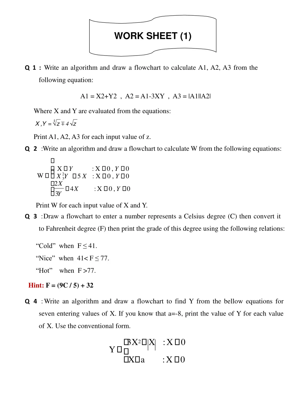 work sheet 1