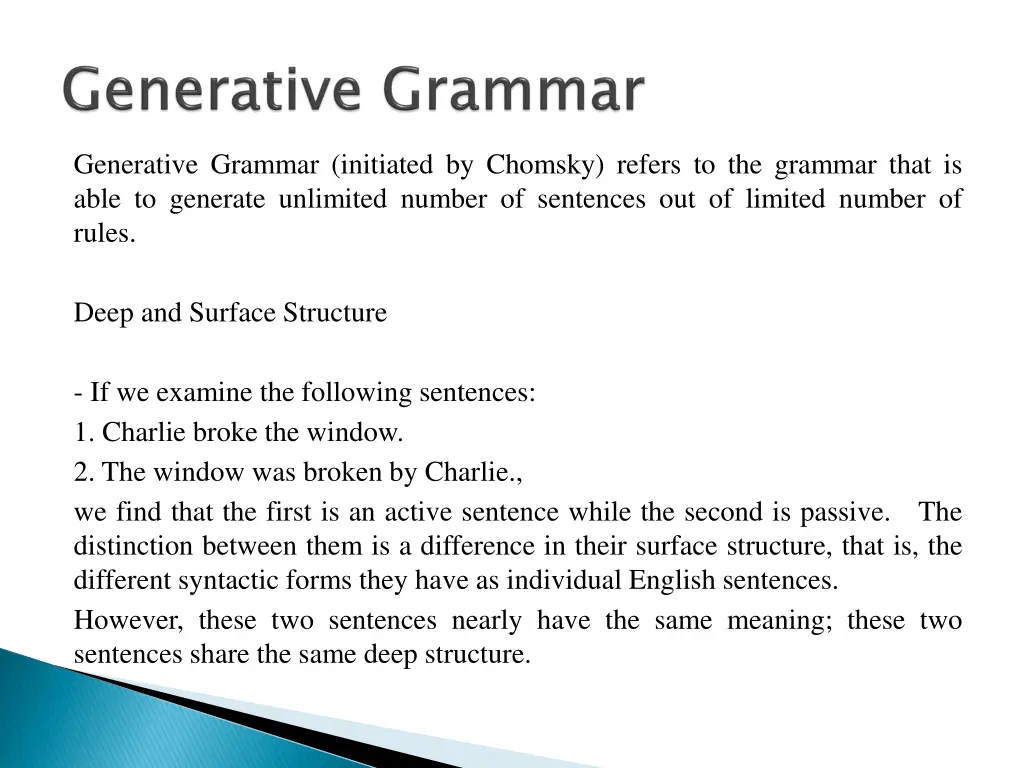 generative grammar initiated by chomsky refers