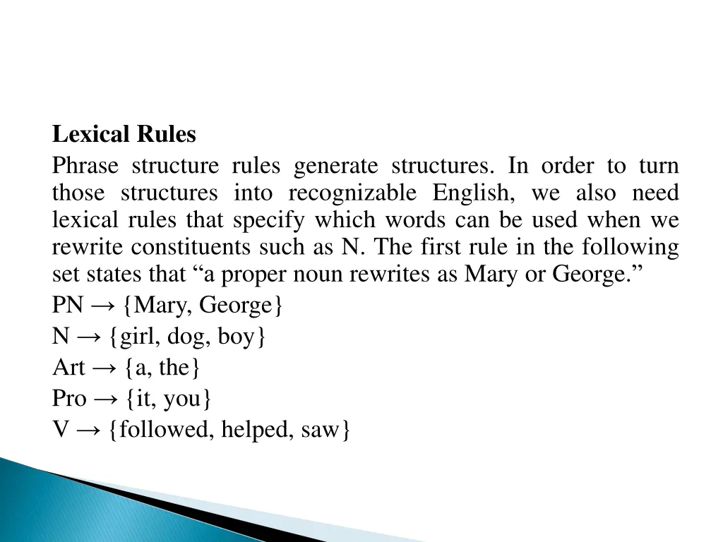 lexical rules phrase structure rules generate