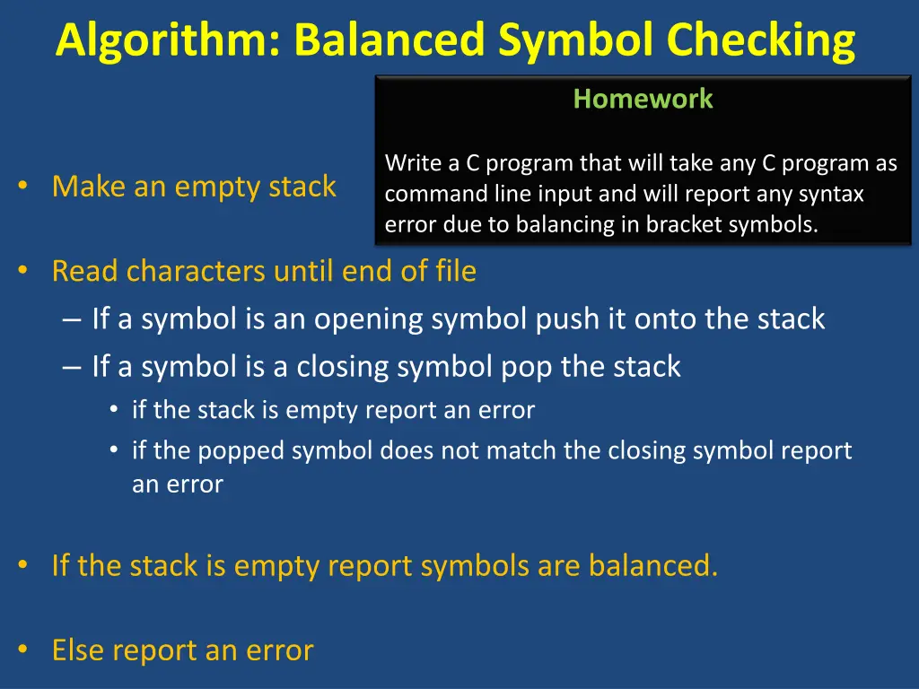 algorithm balanced symbol checking
