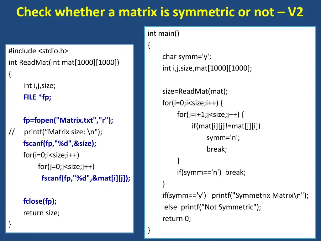 check whether a matrix is symmetric or not v2