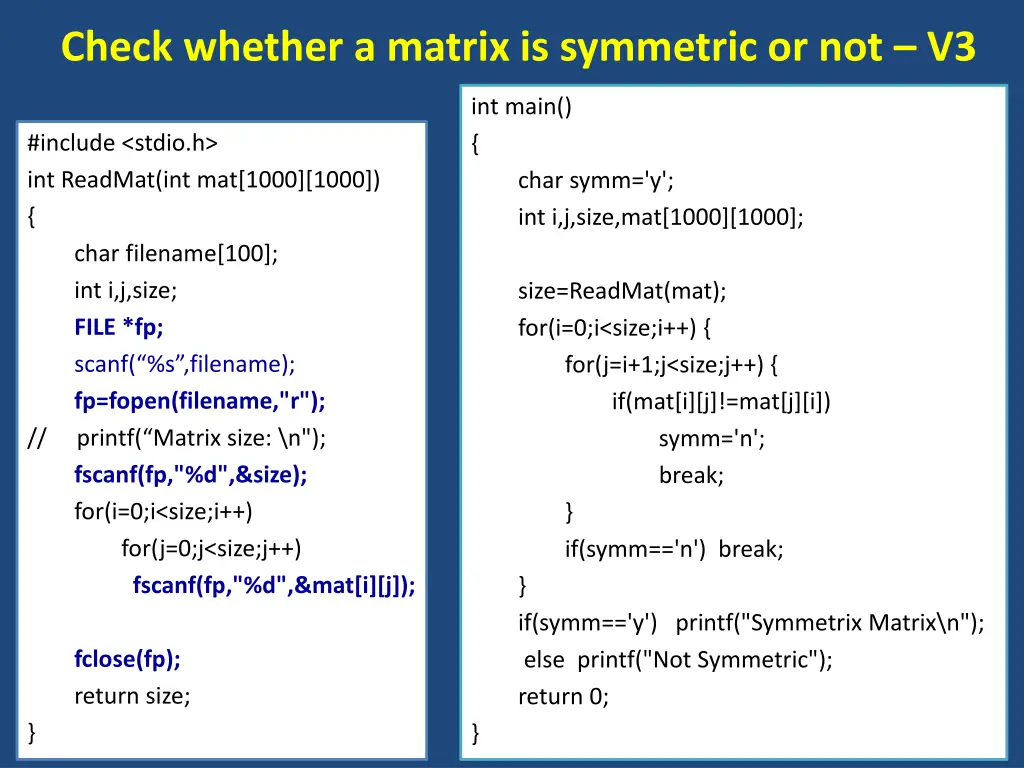 check whether a matrix is symmetric or not v3