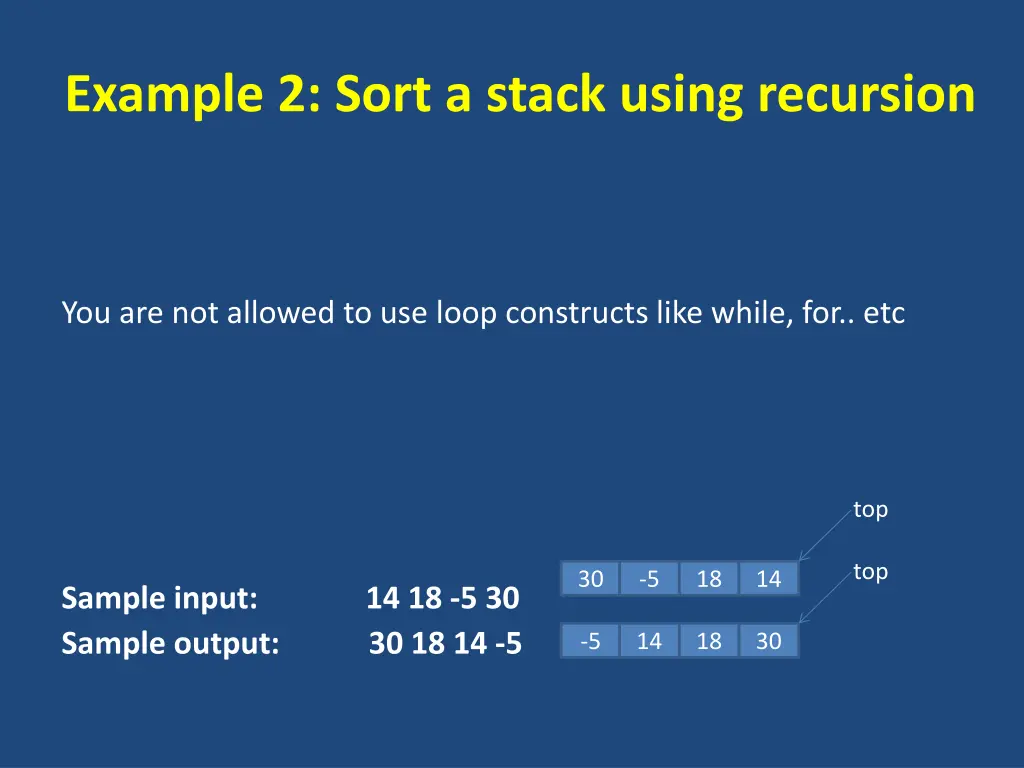 example 2 sort a stack using recursion