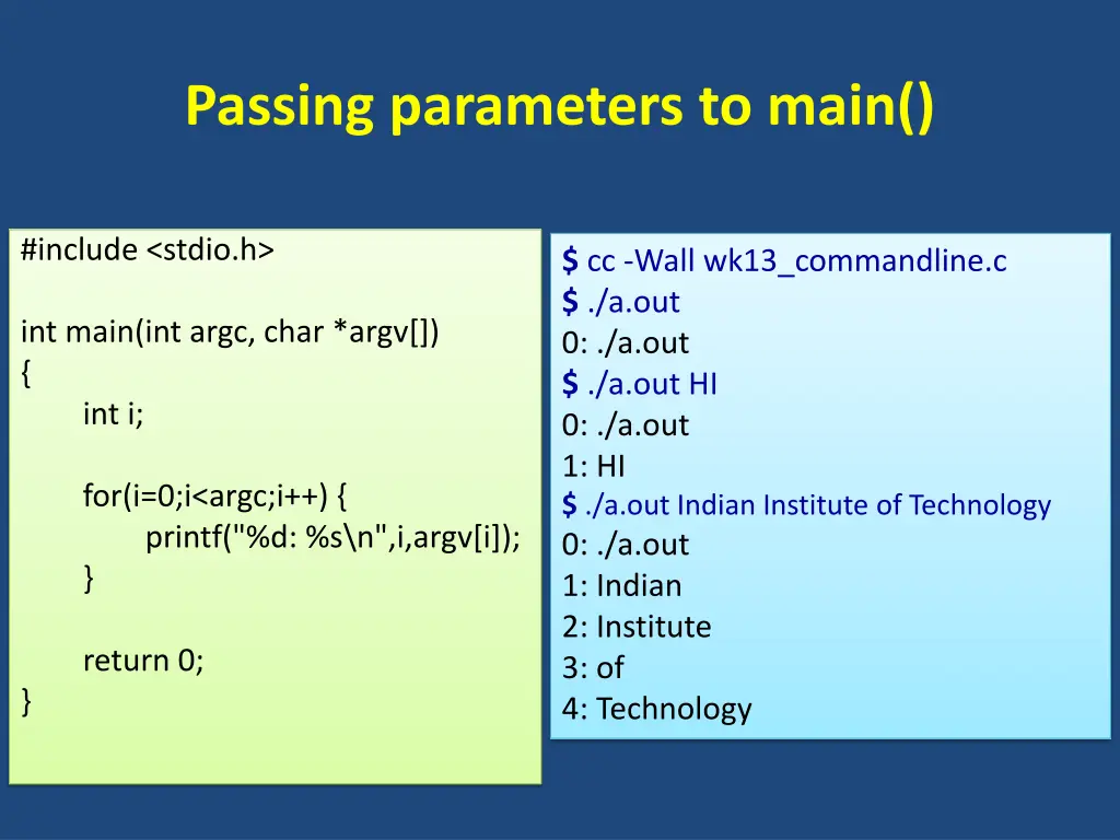 passing parameters to main