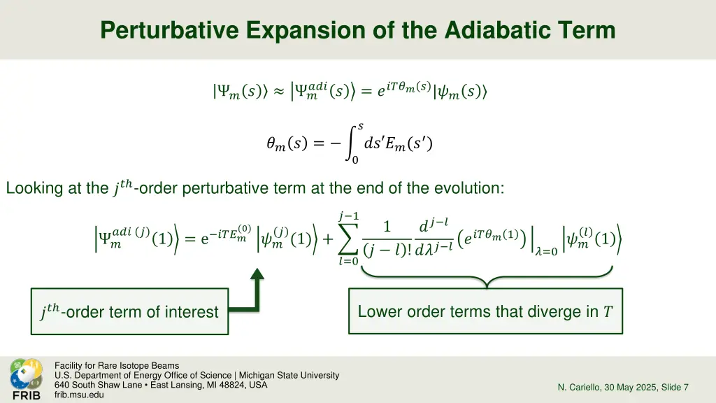 perturbative expansion of the adiabatic term