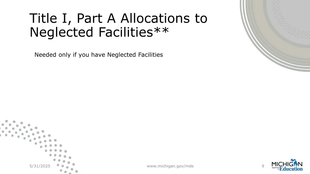 title i part a allocations to neglected facilities