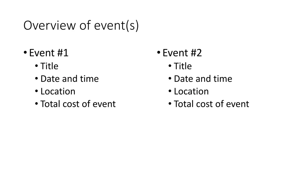 overview of event s