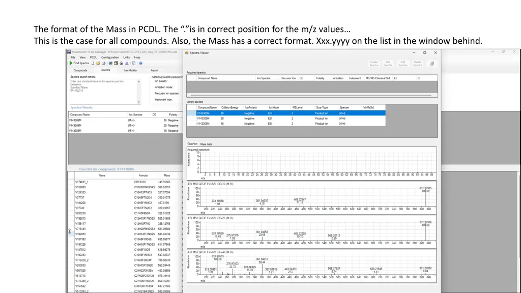 the format of the mass in pcdl the is in correct