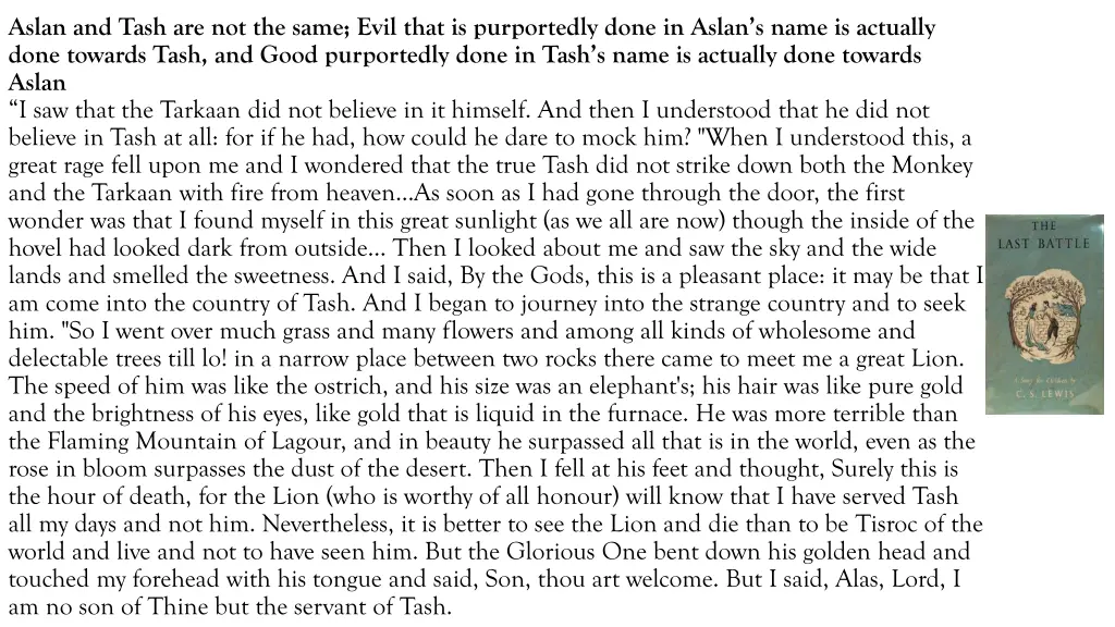 aslan and tash are not the same evil that