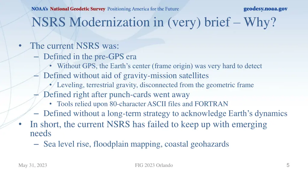 nsrs modernization in very brief why