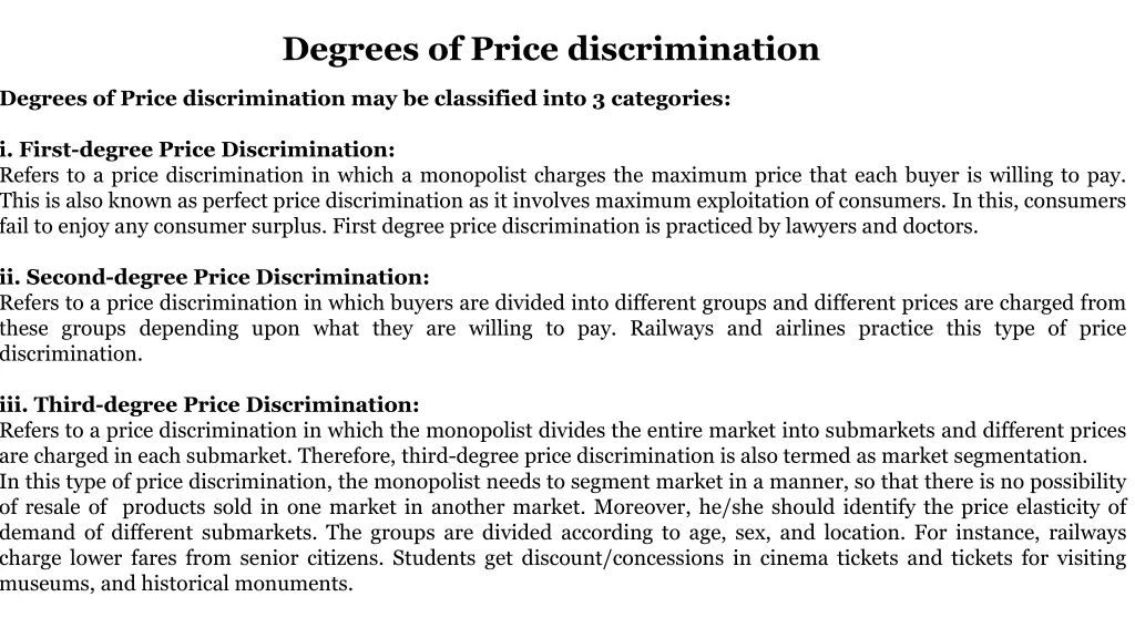 degrees of price discrimination