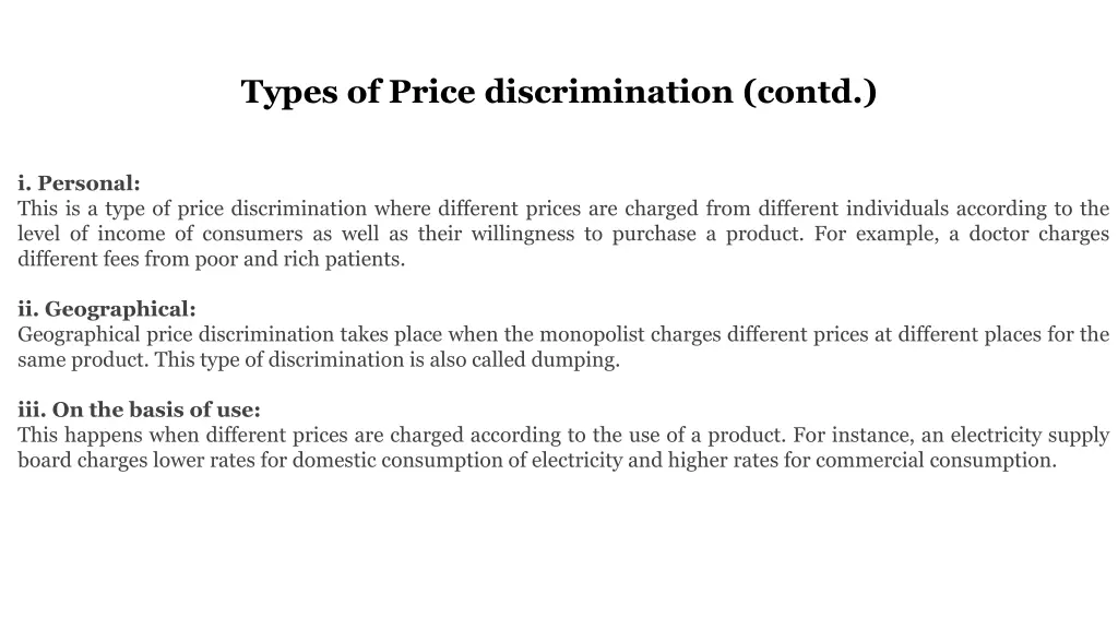 types of price discrimination contd