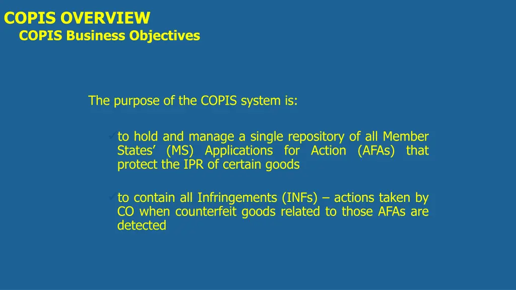 copis overview copis business objectives 2