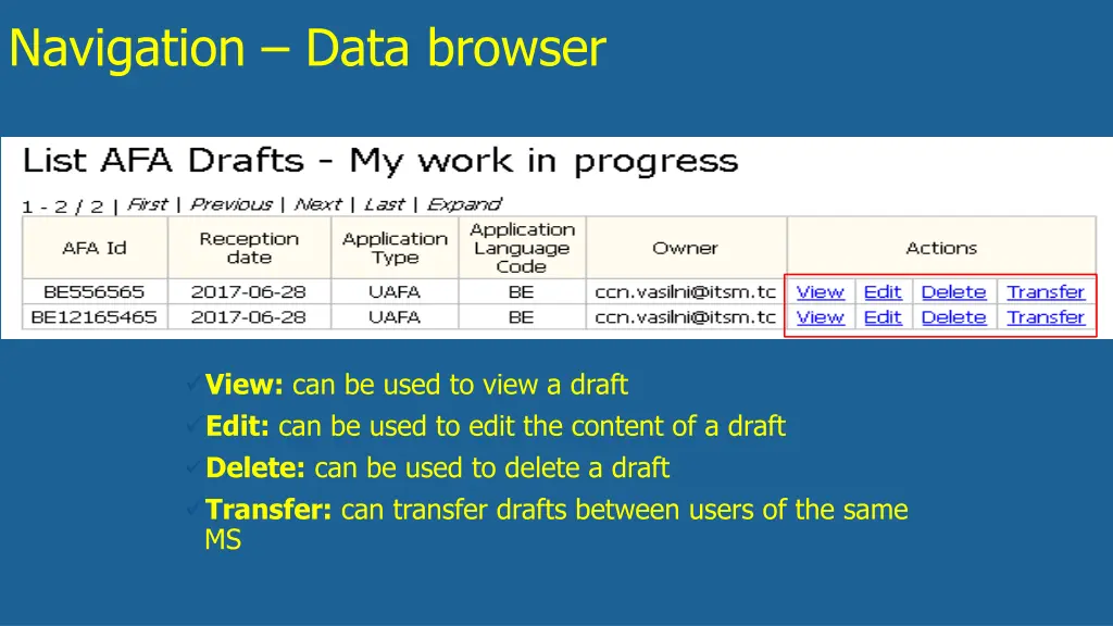 navigation data browser