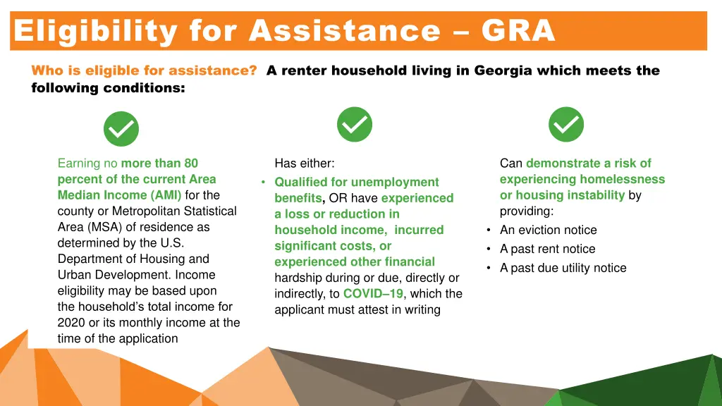 eligibility for assistance gra