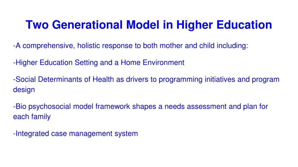 two generational model in higher education