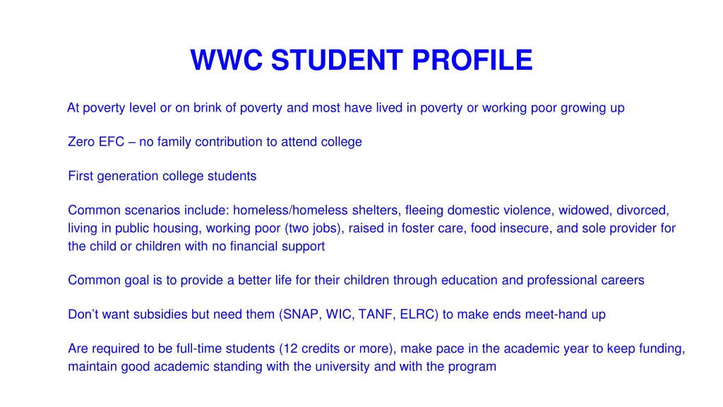 wwc student profile