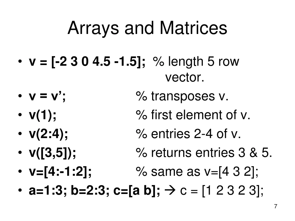 arrays and matrices