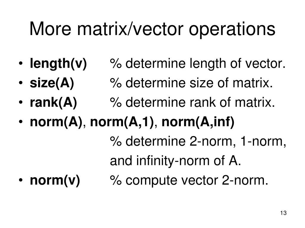more matrix vector operations