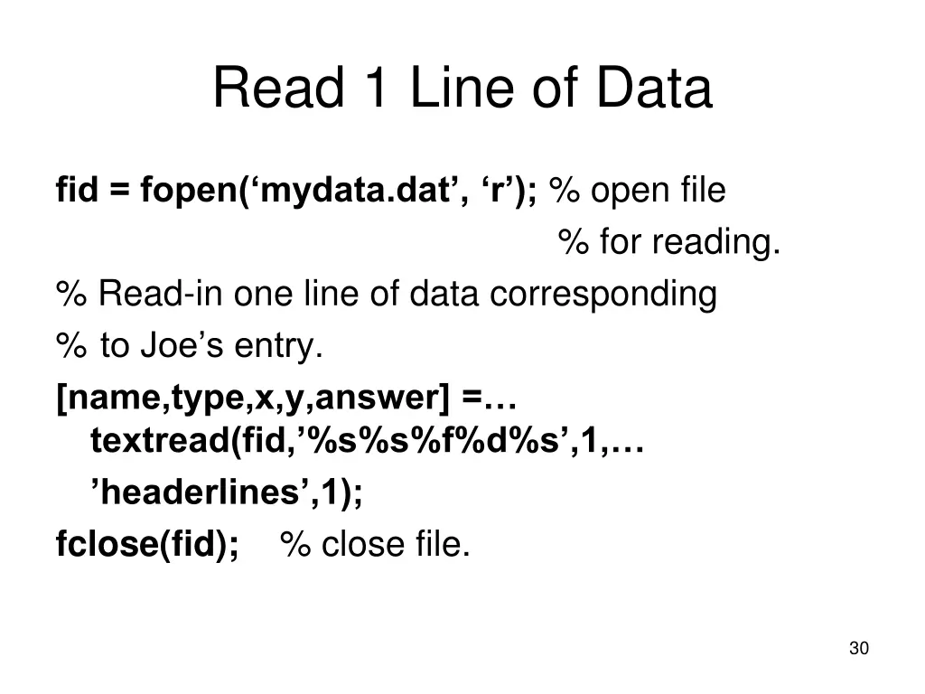 read 1 line of data