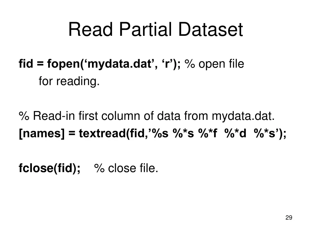 read partial dataset