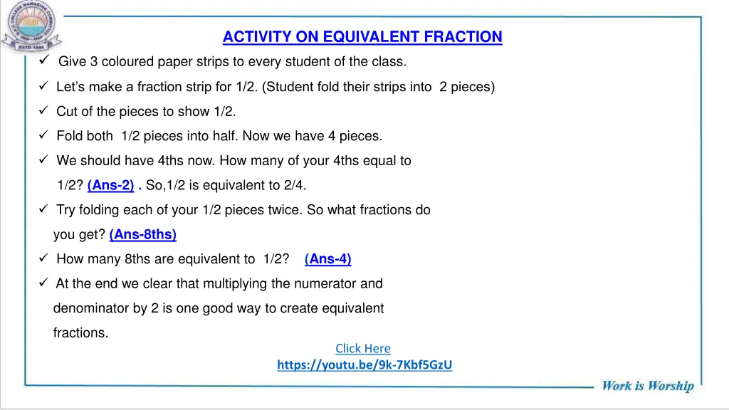 activity on equivalent fraction