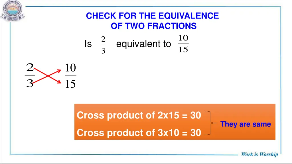 check for the equivalence of two fractions 2