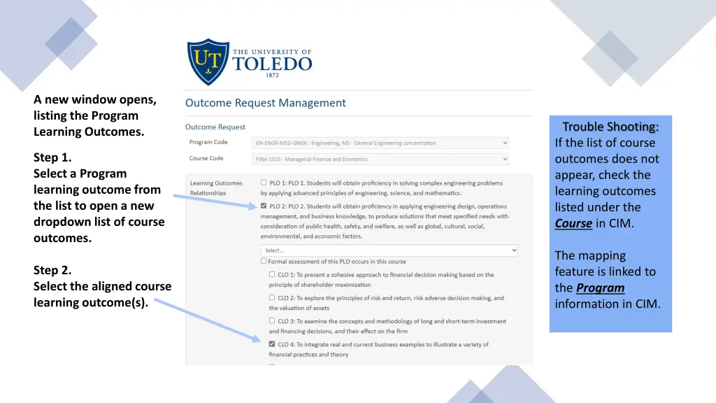 a new window opens listing the program learning