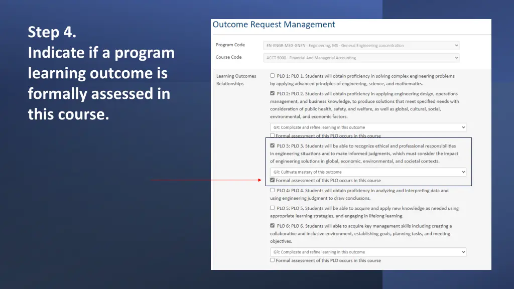 step 4 indicate if a program learning outcome
