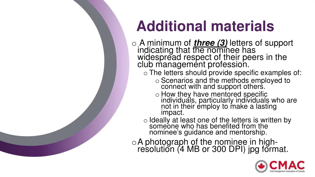 additional materials o a minimum of three