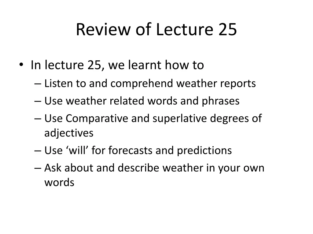review of lecture 25