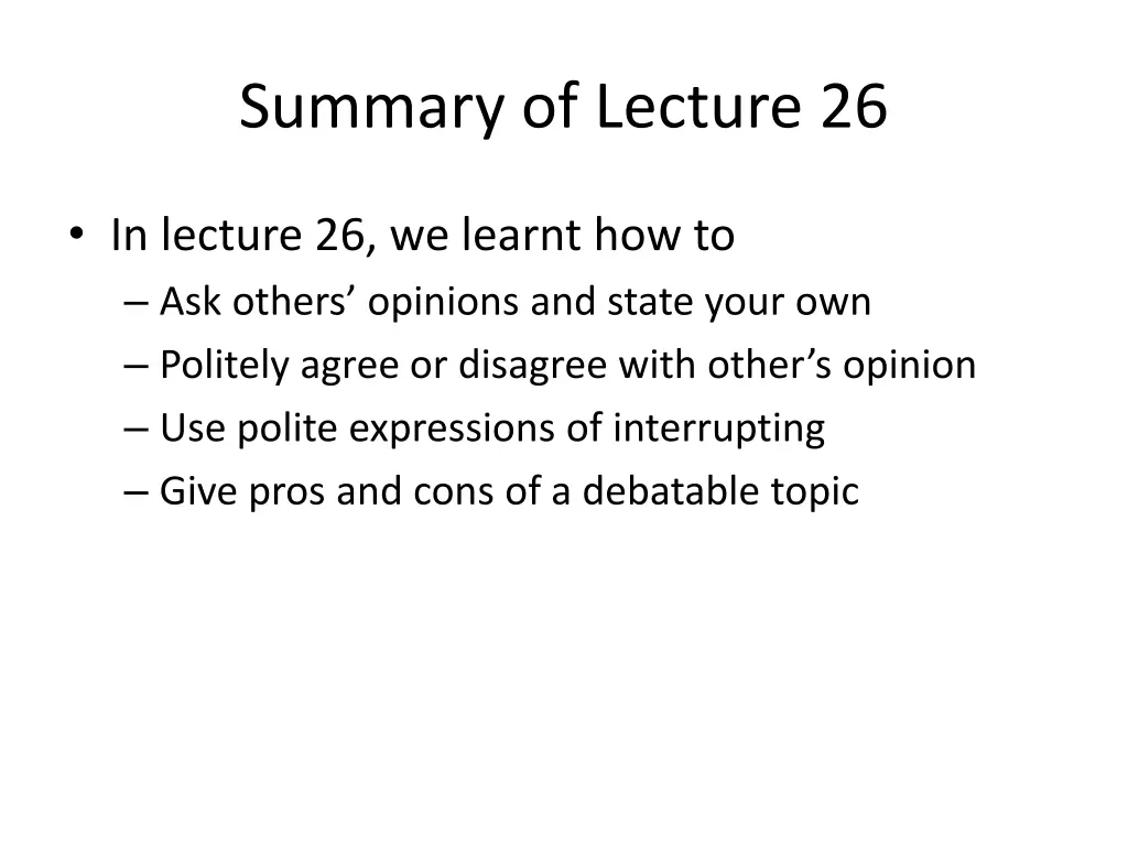 summary of lecture 26