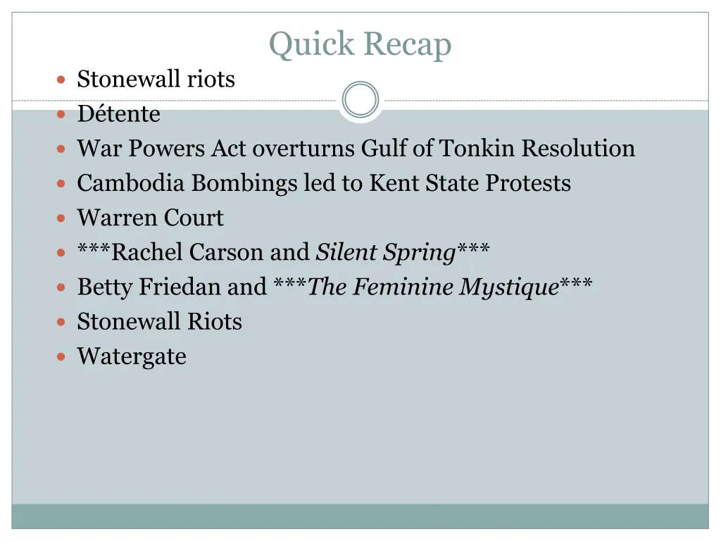 quick recap